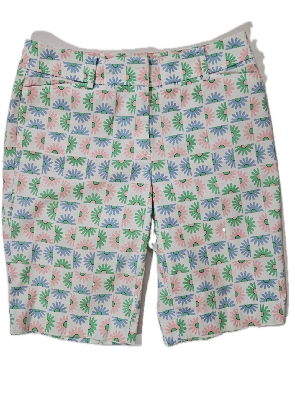 Talbots Shorts Womens 2 Multicolor Chino Floral Flat Front Slash Pockets Zip